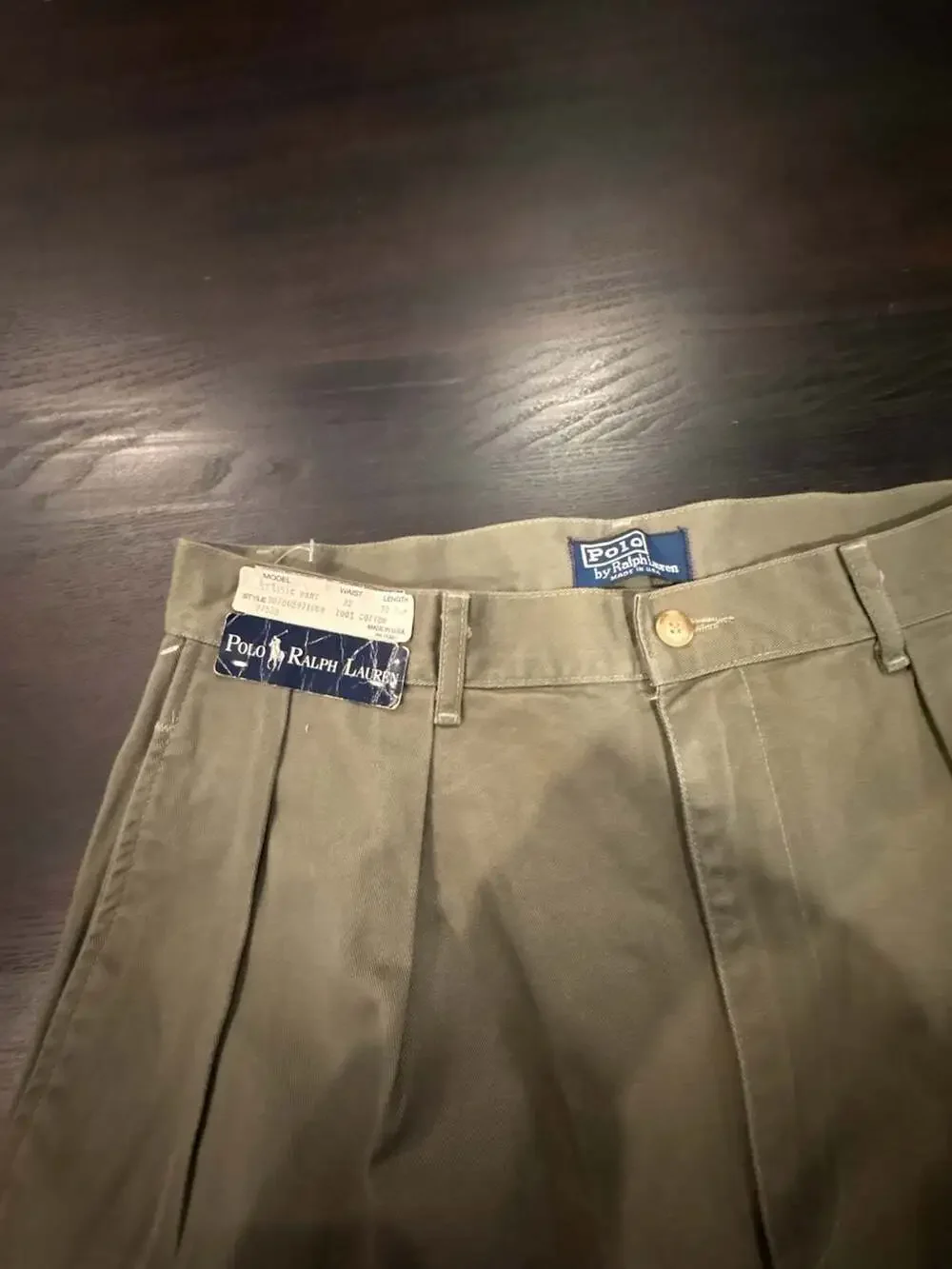 Vintage 90s Polo Ralph Lauren Classic Fit Pleated Chino Pants Olive Green USA 32